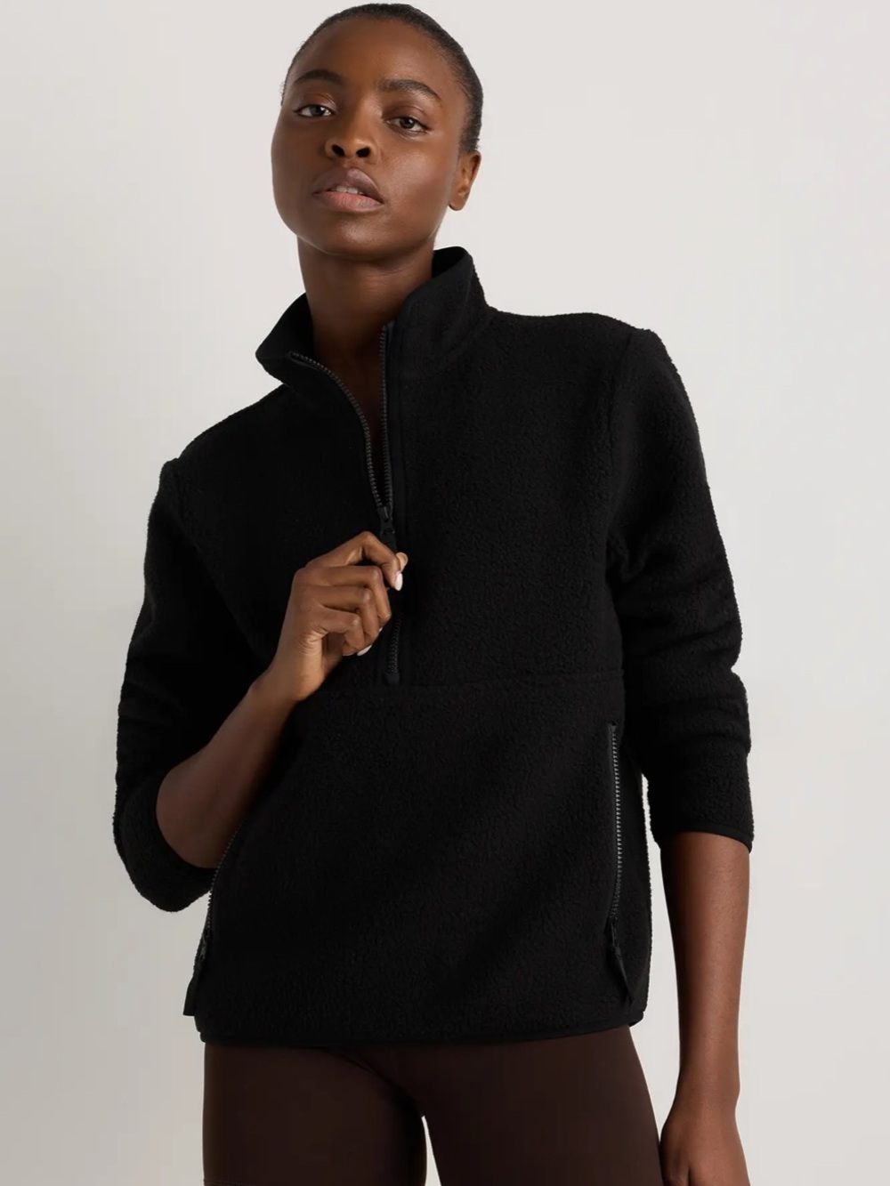 Quince Black Teddy Sherpa Half-Zip Jacket